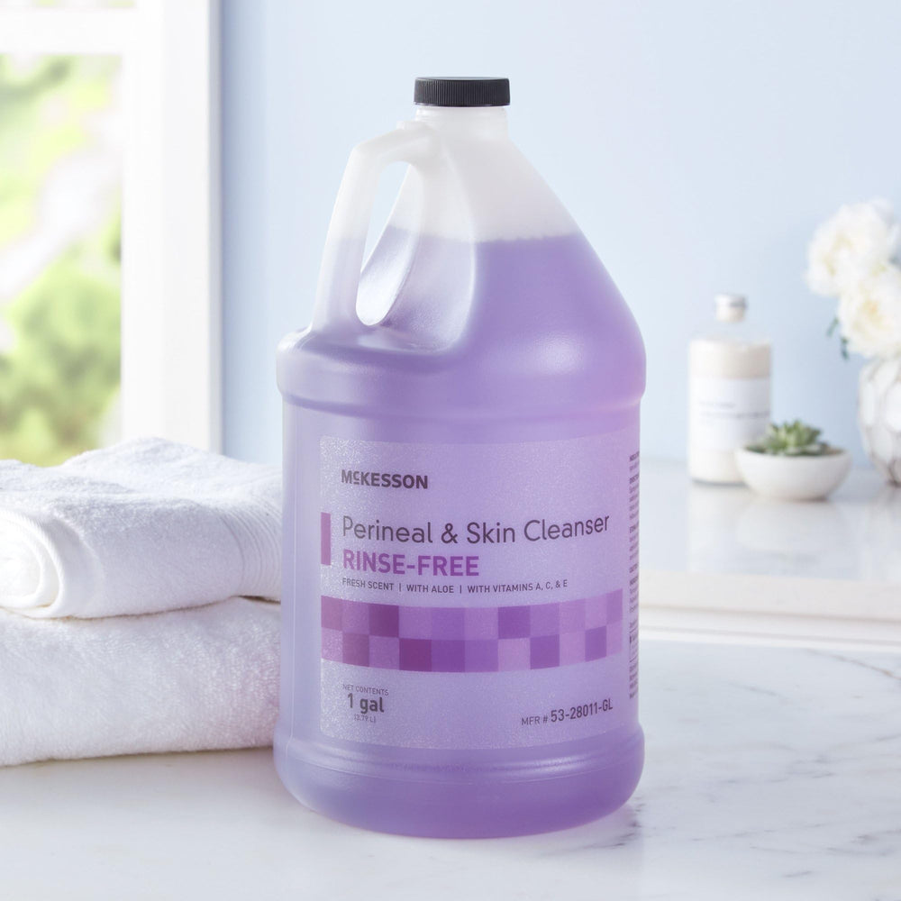 McKesson Perineal Cleanser foamy lather demonstrates rinse-free cleansing action.