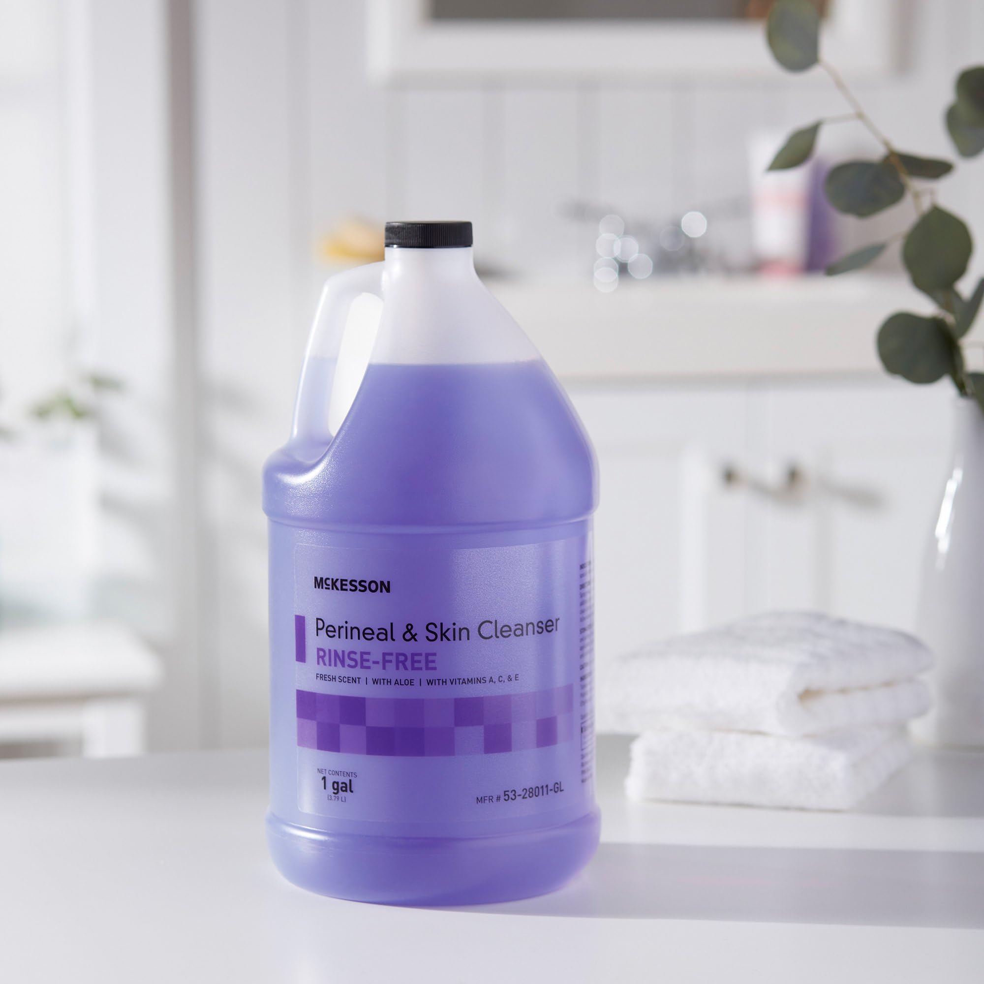 McKesson Perineal Cleanser gallon pour highlights convenient size for care.