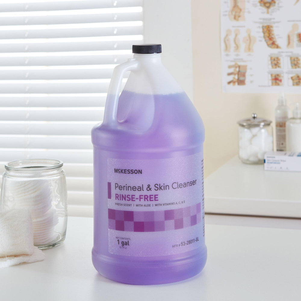 McKesson Perineal Cleanser being applied to skin shows easy use.