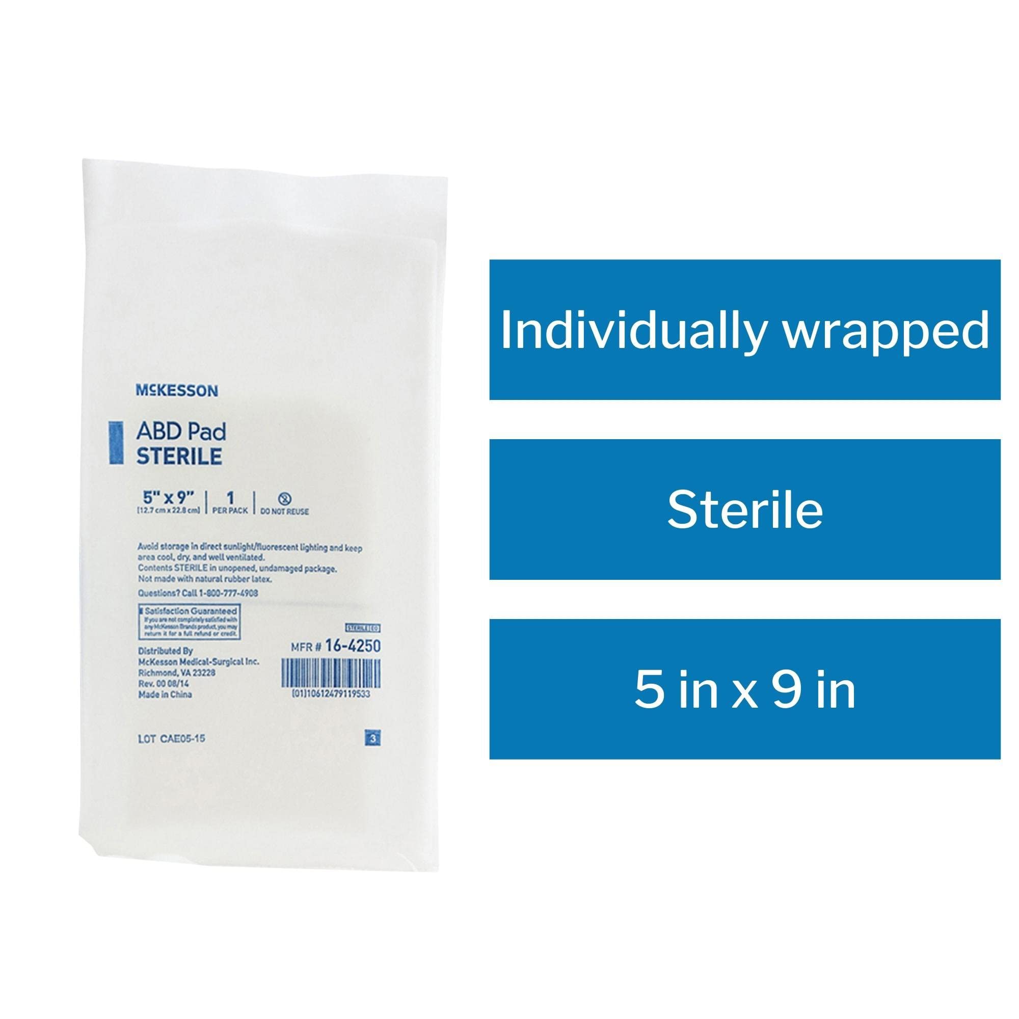 McKesson 5x9 inch pad suitable for post-op wounds and heavy drainage.