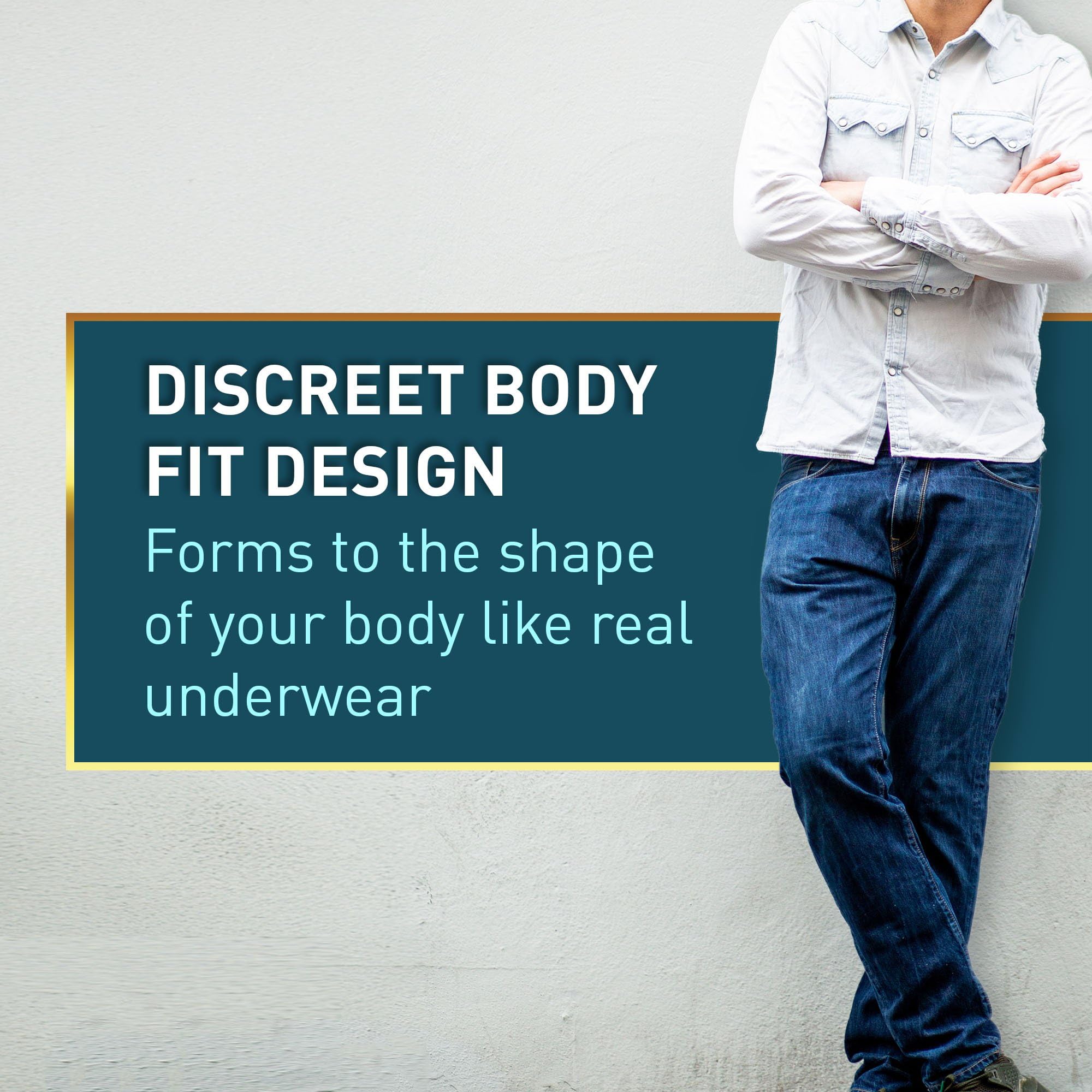McKesson Premium Discreet Underwear for Men side view demonstrates flexible contour under clothing.