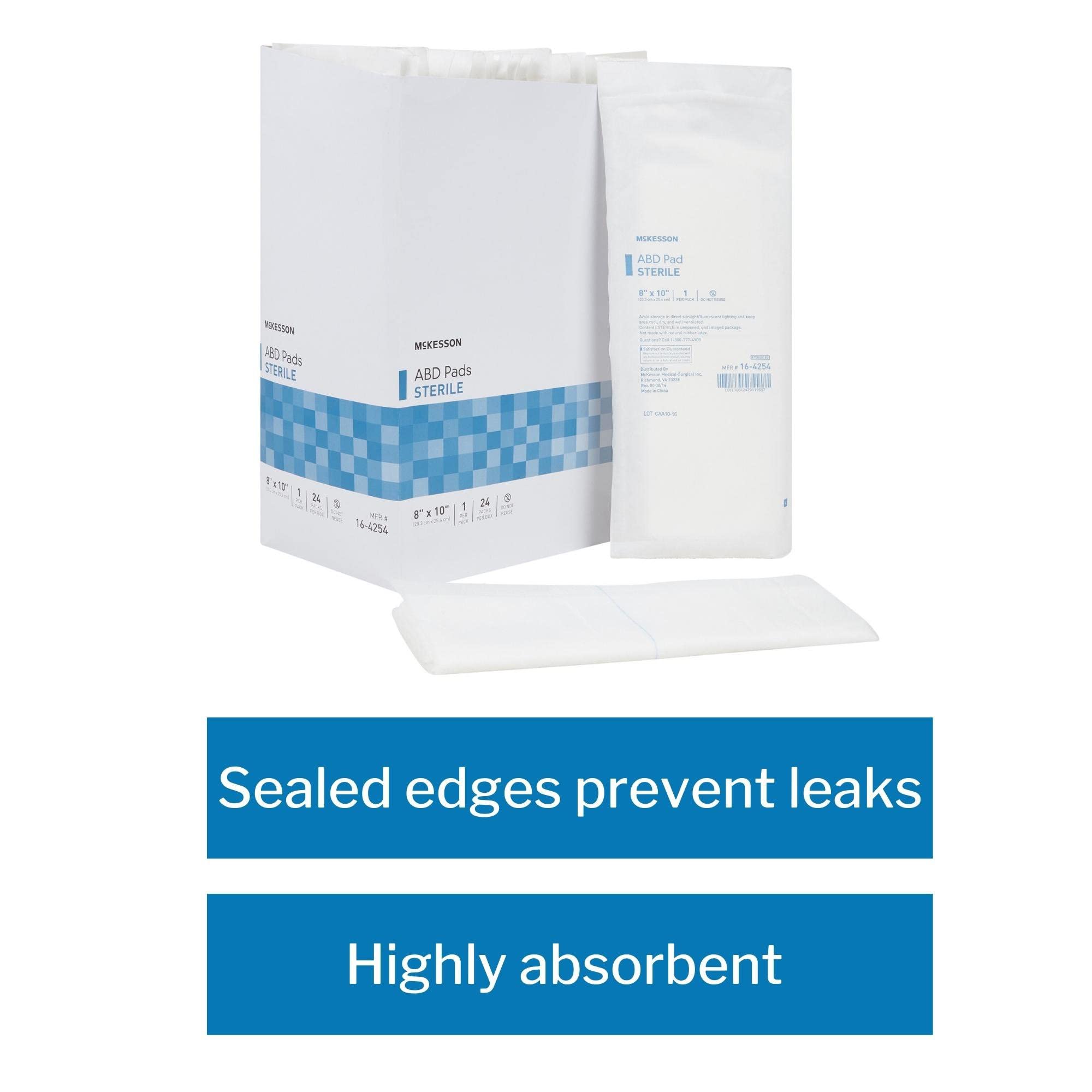 Close-up shows non-stick surface reducing sticking during dressing changes for McKesson ABD pads.