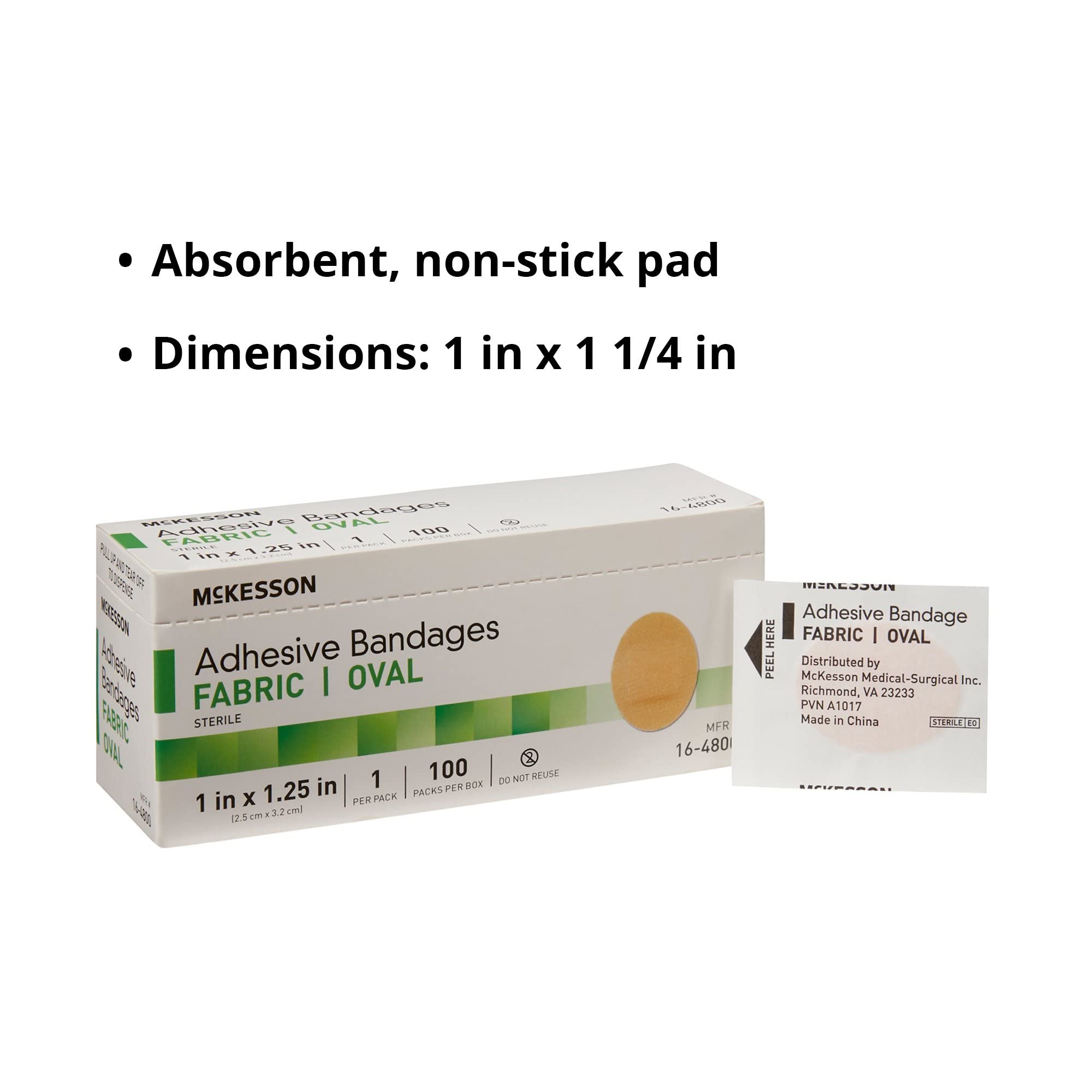 Empaque individual estéril de tiritas McKesson para higiene.