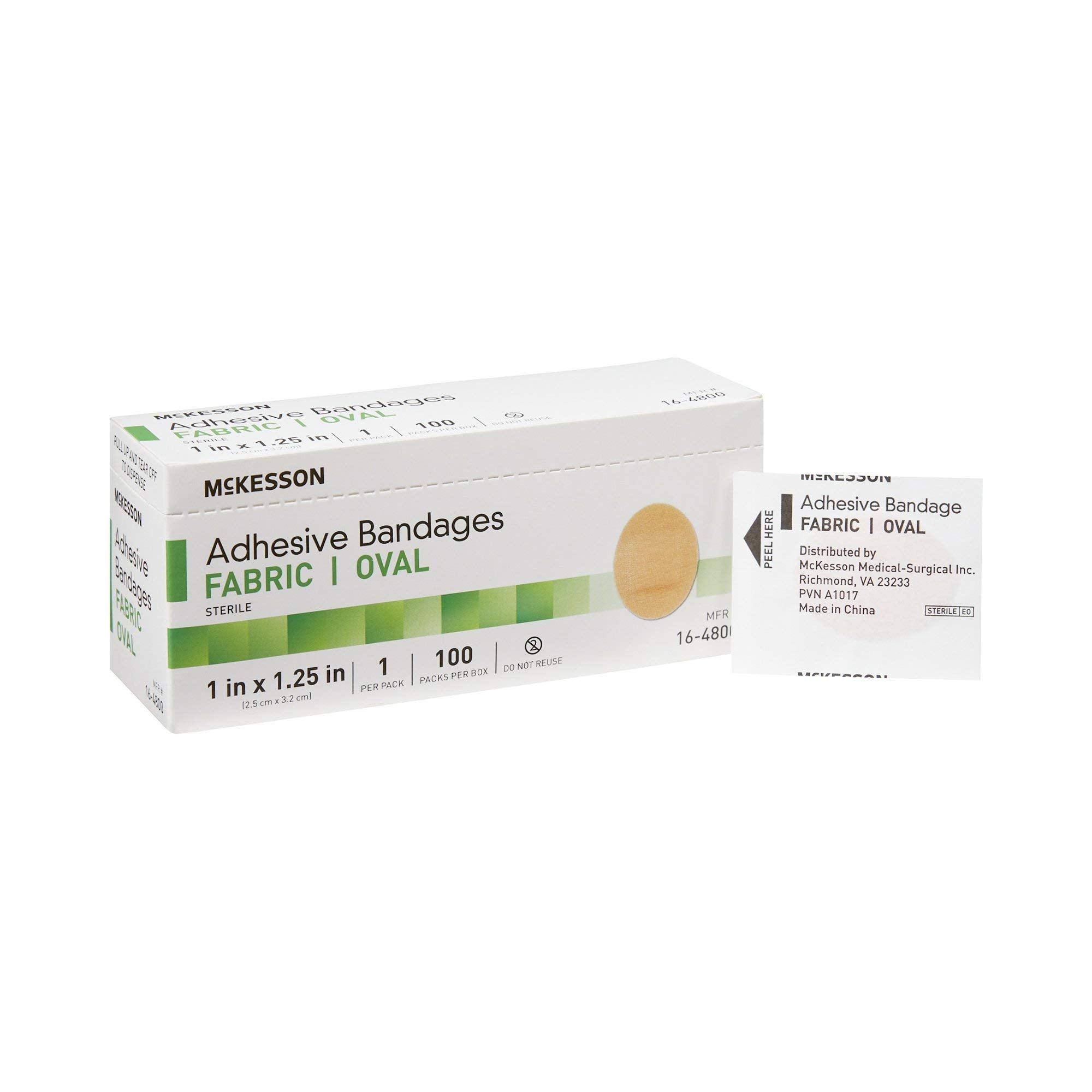 Tiritas McKesson de tela estéril en formato oval para uso suave y cómodo.
