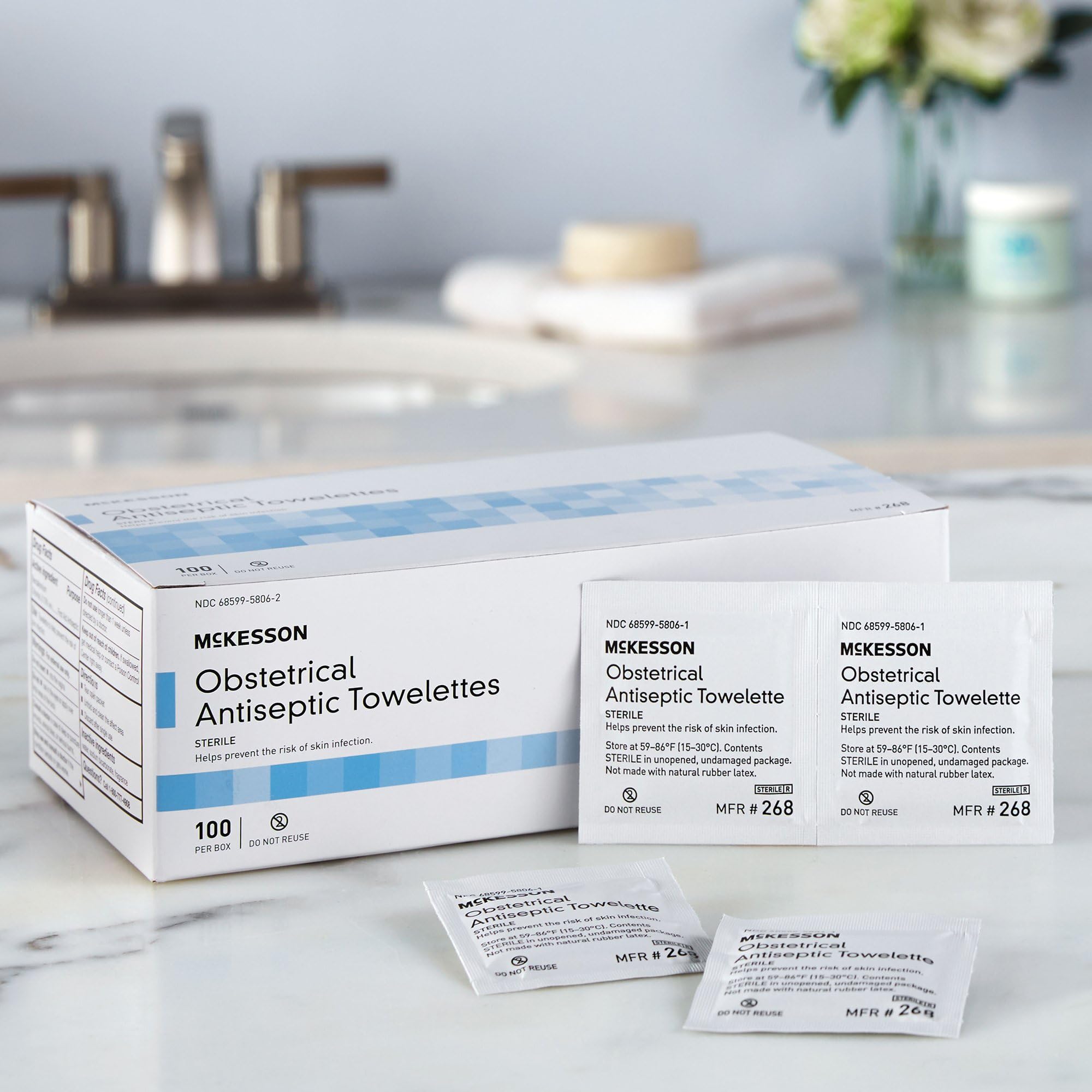 Perineal care with McKesson wipes for gentle cleansing.