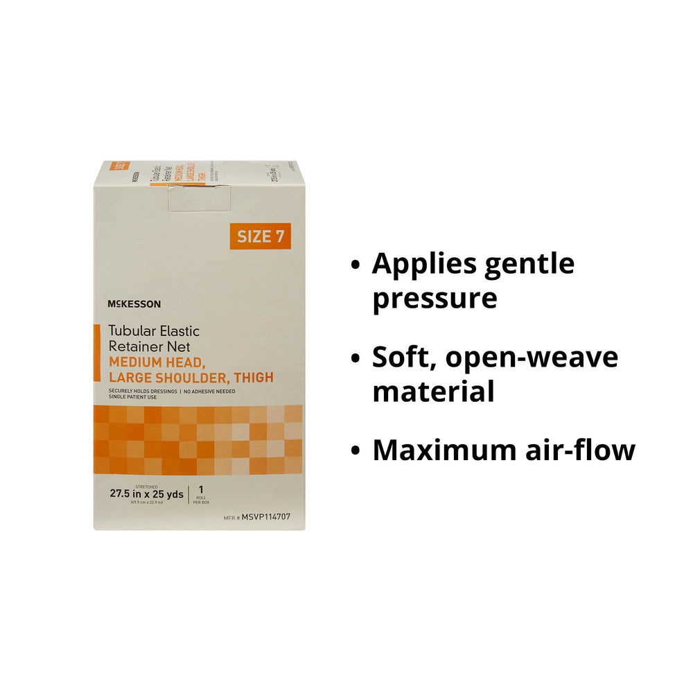 McKesson tubular elastic retainer net dressing applied on shoulder for stable wound coverage