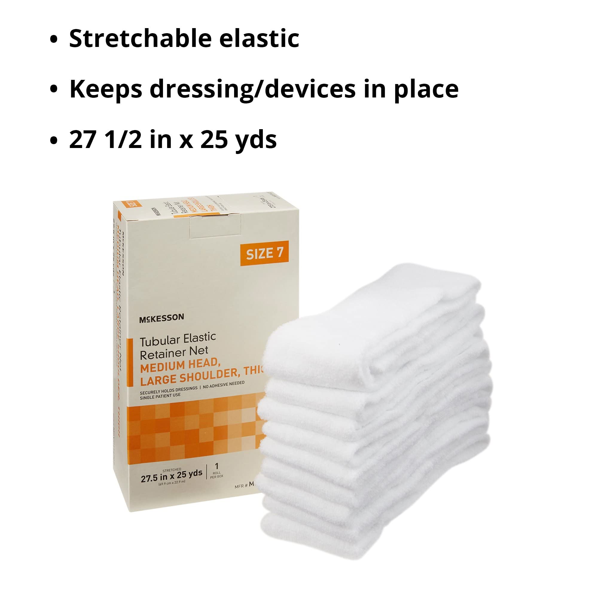 McKesson tubular elastic retainer net dressing on thigh to hold dressings in place