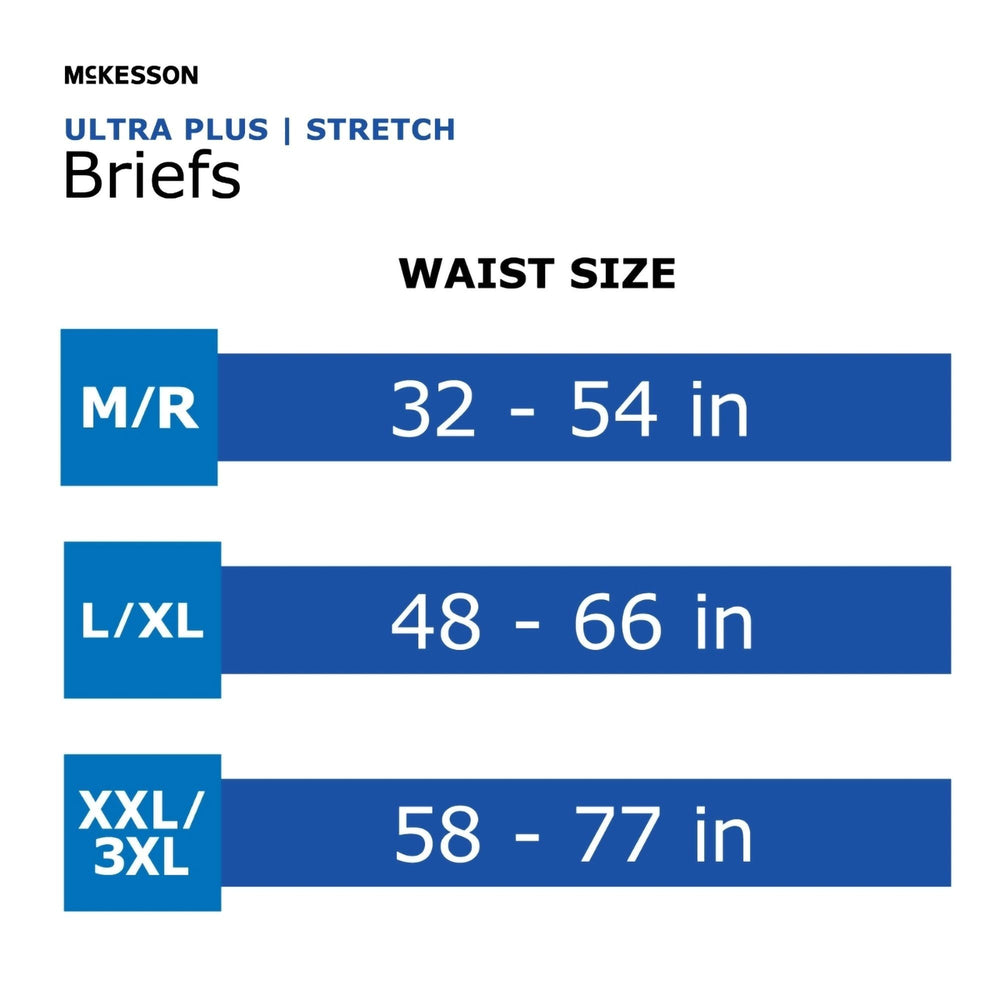 Bariatric waist range 58–77 inches label on McKesson briefs packaging
