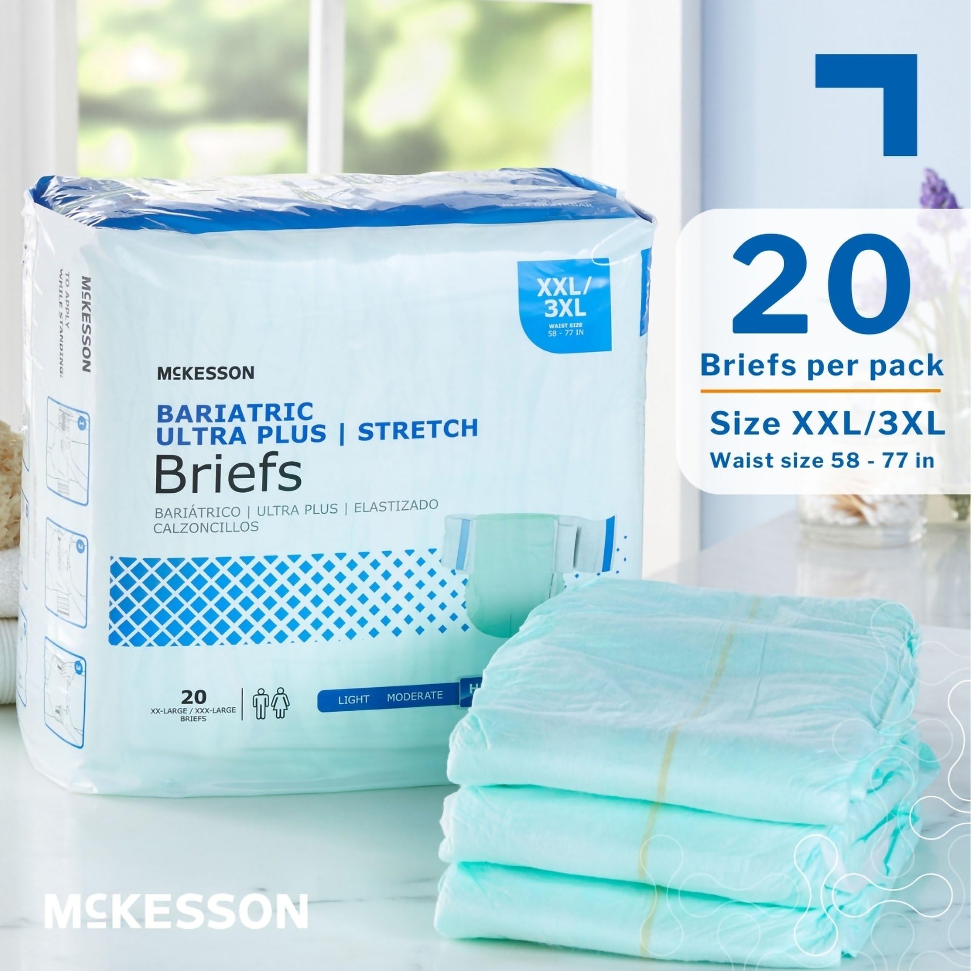 Unisex fit diagram on McKesson Ultra Plus Stretch Briefs for easy sizing