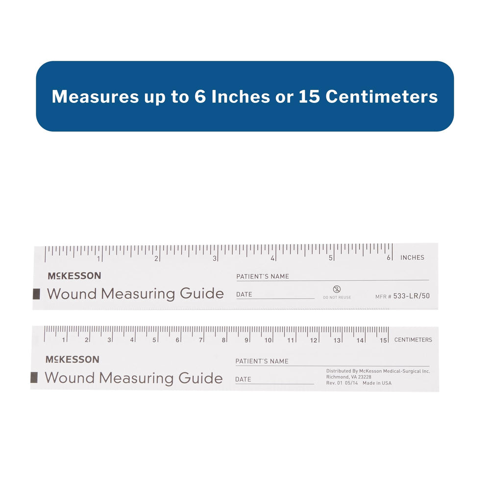 Closeup of graduated metric and imperial marks on McKesson ruler