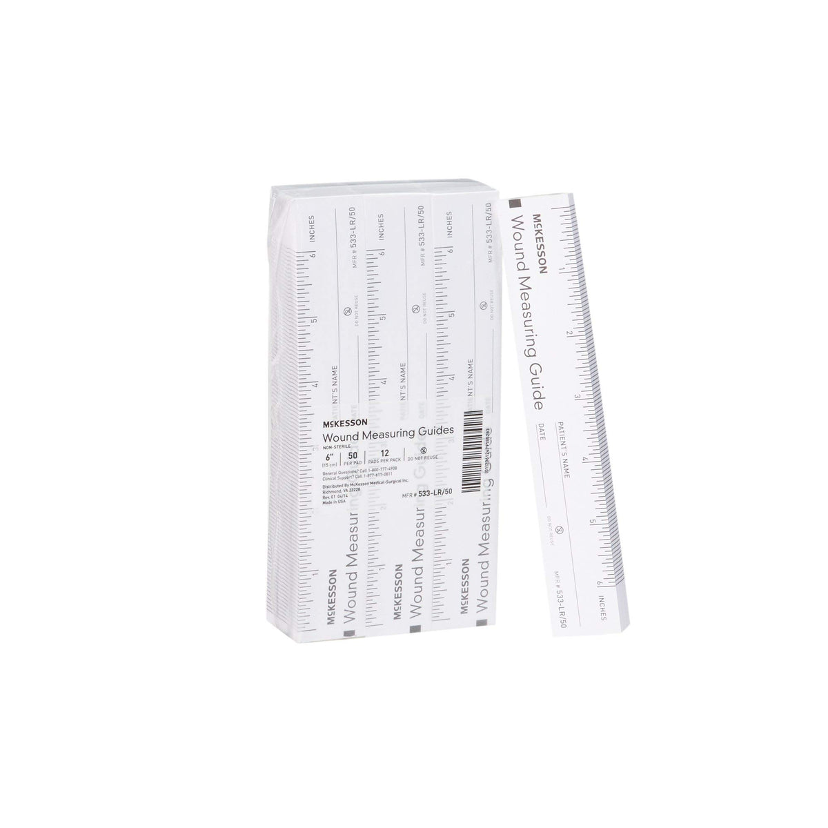 McKesson wound measuring guide ruler shows 6-inch scale for precise wound assessment