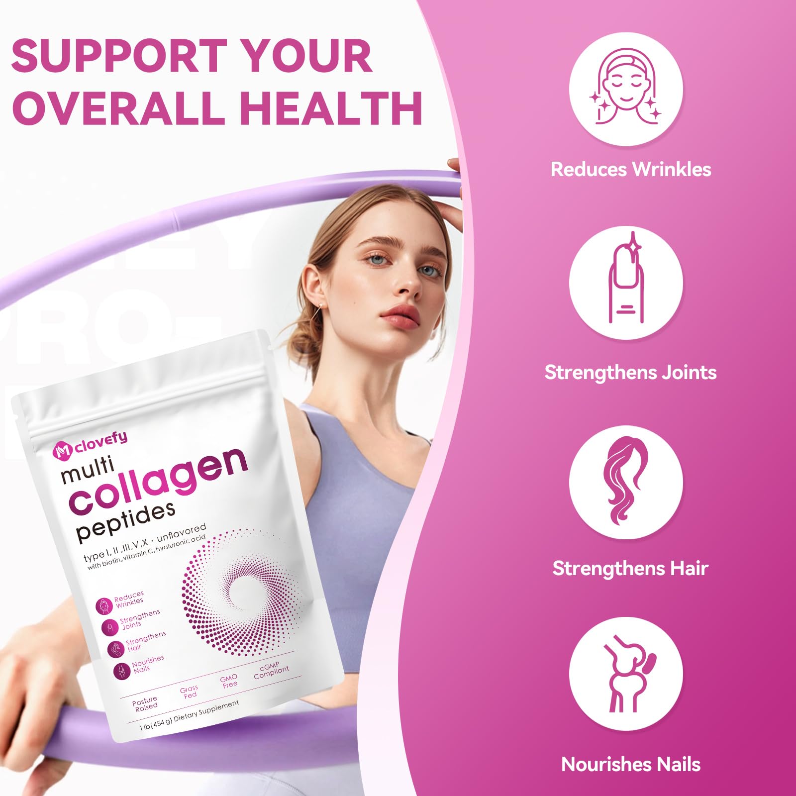 Mclovefy collagen powder scoop shows convenient measuring for daily beverages.