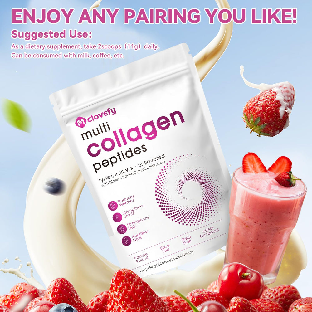 Mclovefy powder being stirred into a smoothie for daily wellness.
