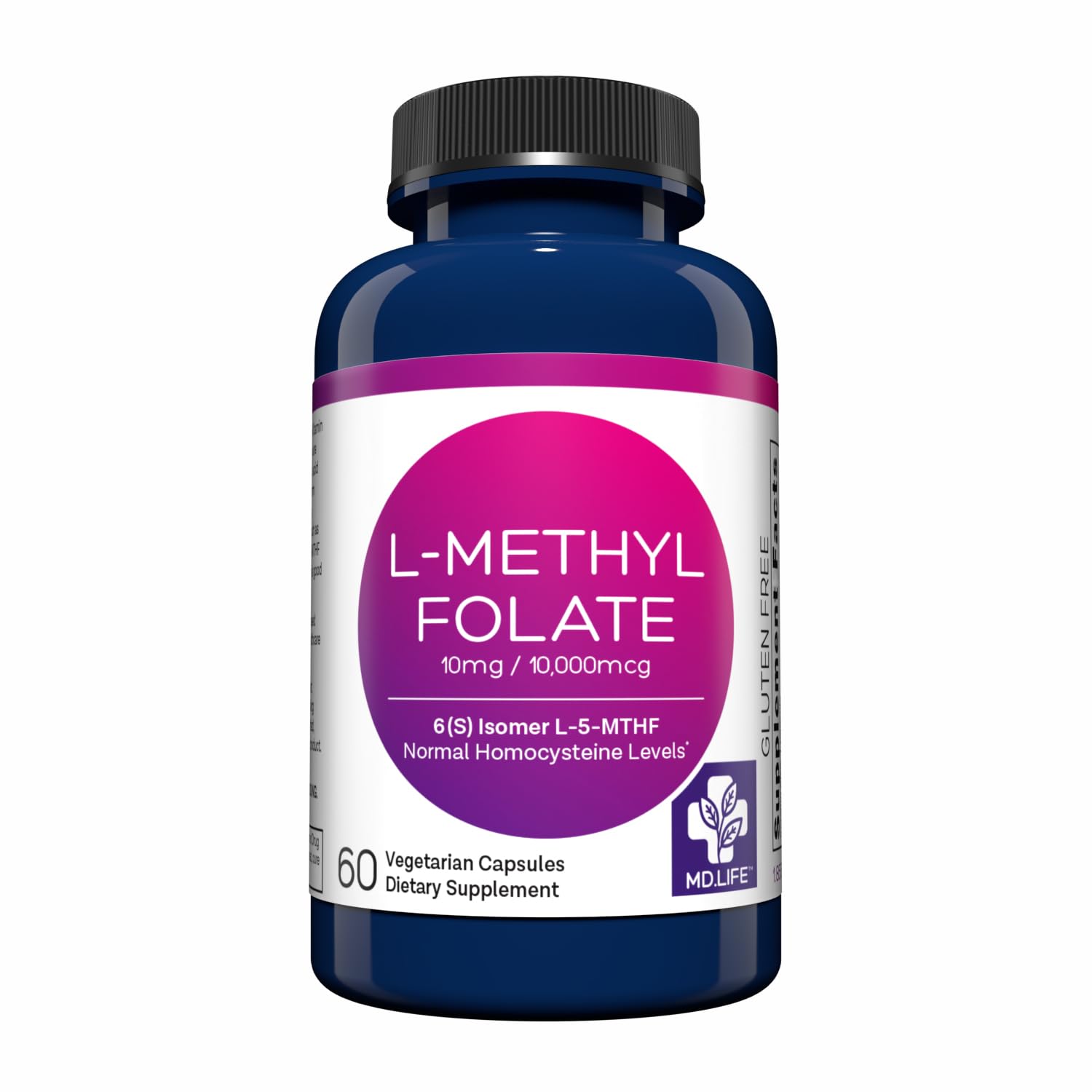 MD.LIFE L-Methylfolate 10mg bottle front view for daily wellness support