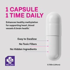 Label and box of MD Life L-Methylfolate showing pure ingredients