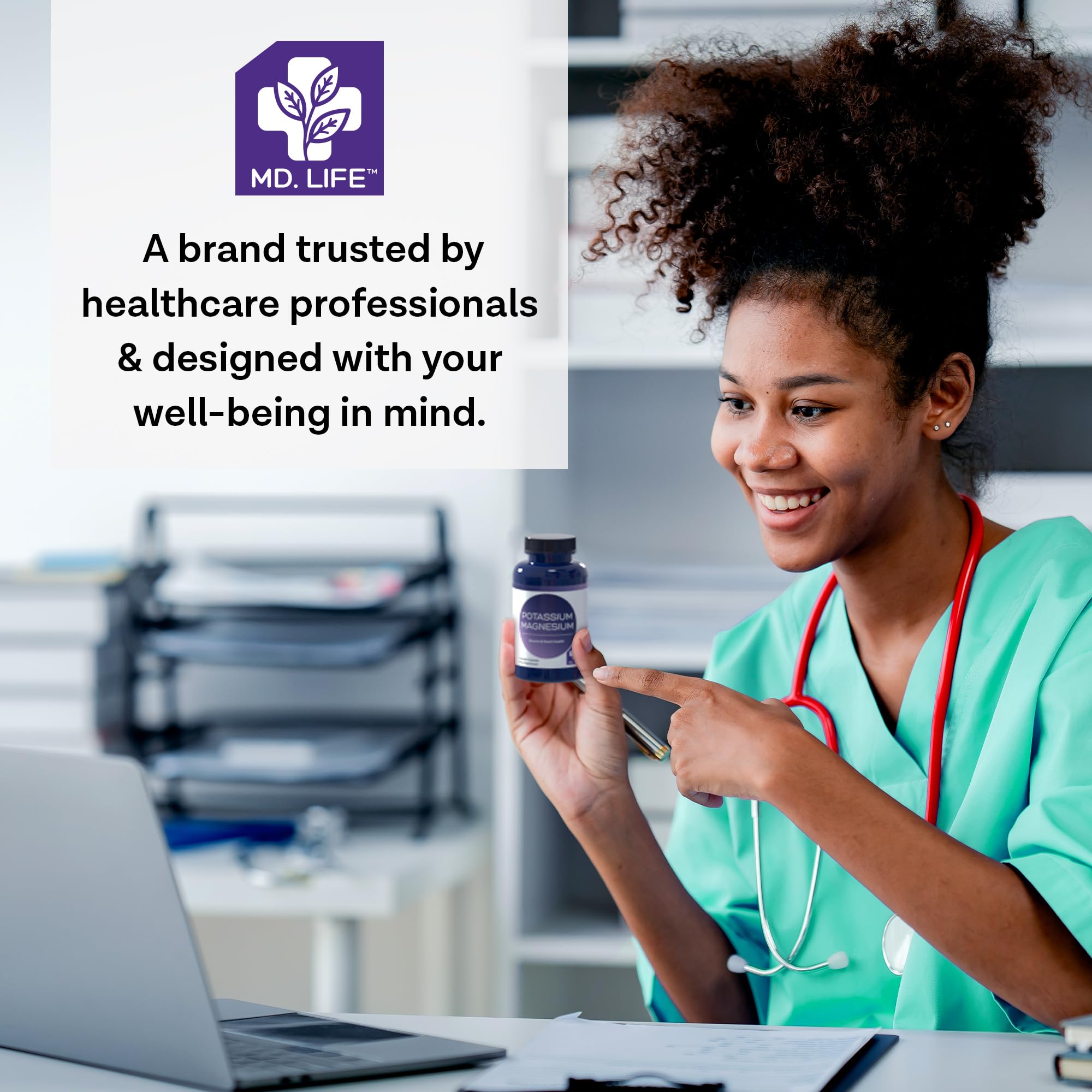 MD. Life Potassium Magnesium vegan capsules highlight suitability for allergy-conscious routines.