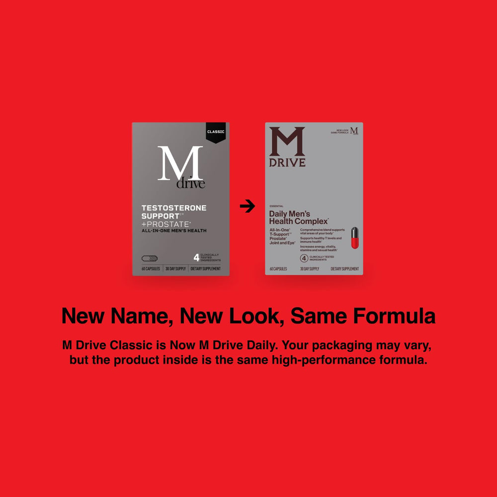 Close-up of Mdrive Classic capsules showing gluten-free, non-GMO formula