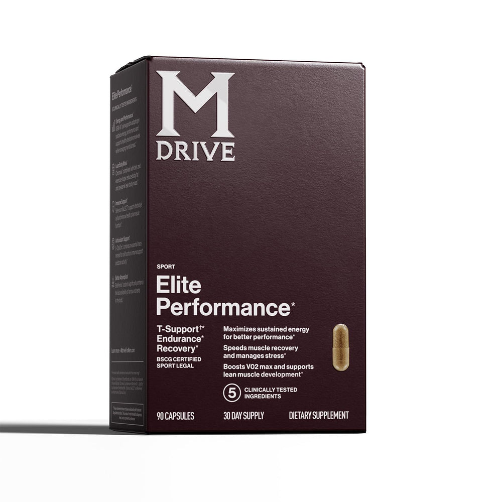 Mdrive Elite bottle front view, premium athletic branding.