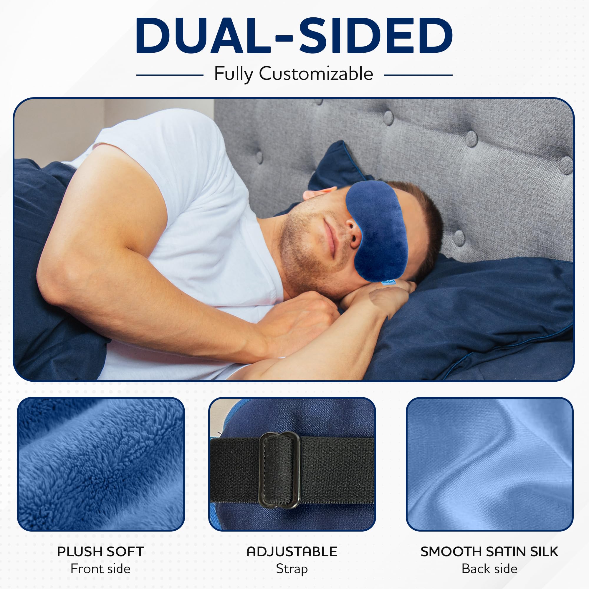 MDselect adjustable strap eye mask fits all head sizes securely.