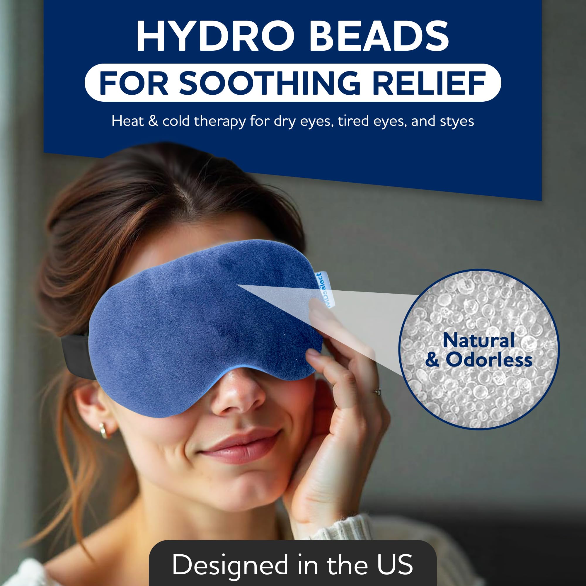 MDselect hydro beads eye mask for cold therapy to refresh tired eyes.