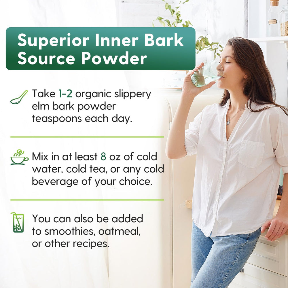 Meablewse Slippery Elm powder on oats or smoothies for versatile use.