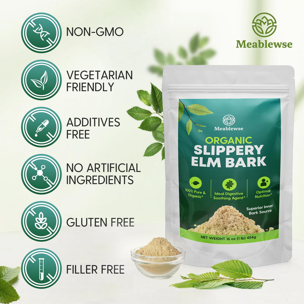 Meablewse Slippery Elm powder in a tea cup for a daily ritual.