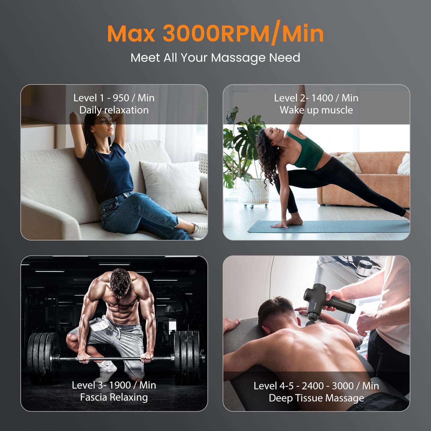 Mebak 3 seven-heads attachments laid out for versatile massage