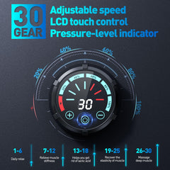 MECOC Massage Gun LCD touch screen shows speed and power in real time.