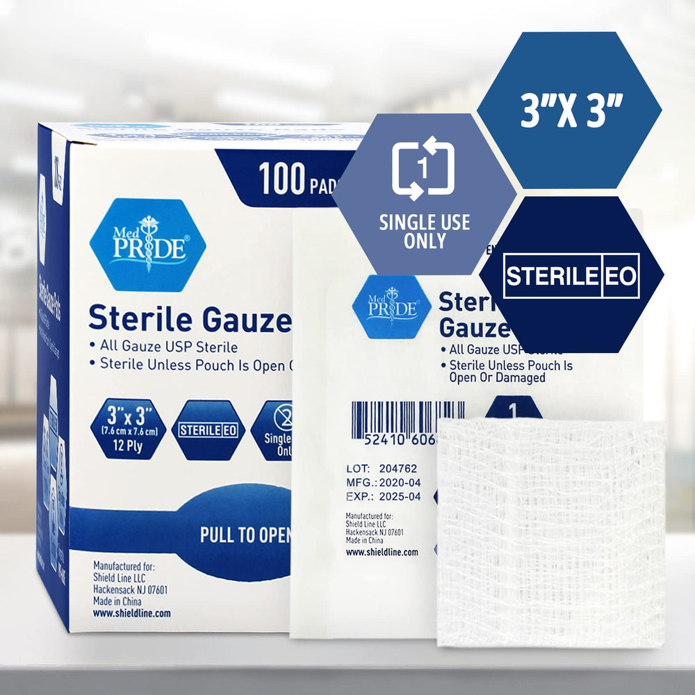 MED PRIDE 12-ply absorbent cotton gauze supports gentle wound management.