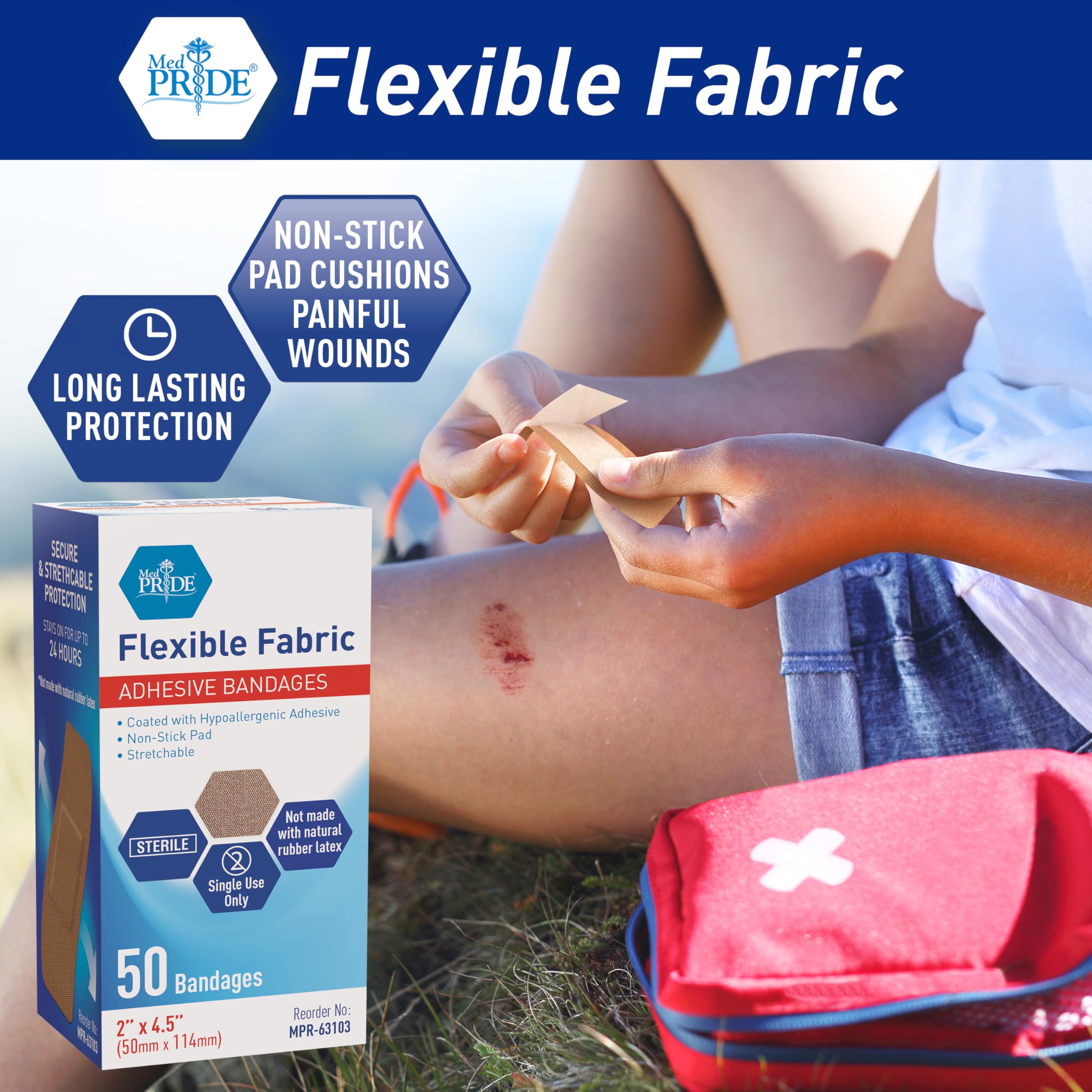 MED PRIDE breathable fabric bandage with flexible wear for comfortable daily use.