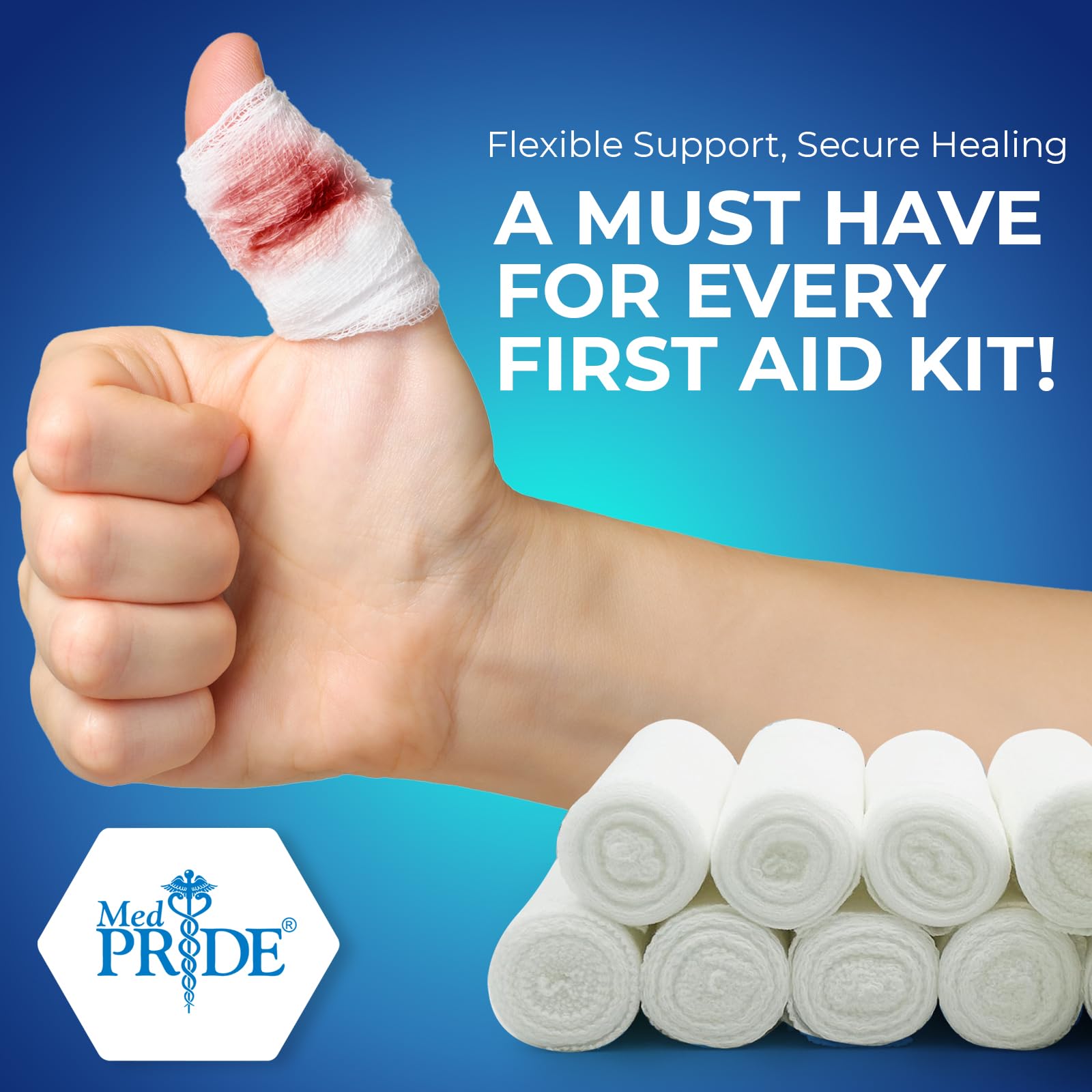 MED PRIDE gauze roll bulk pack ensures ample supply for home or clinic.