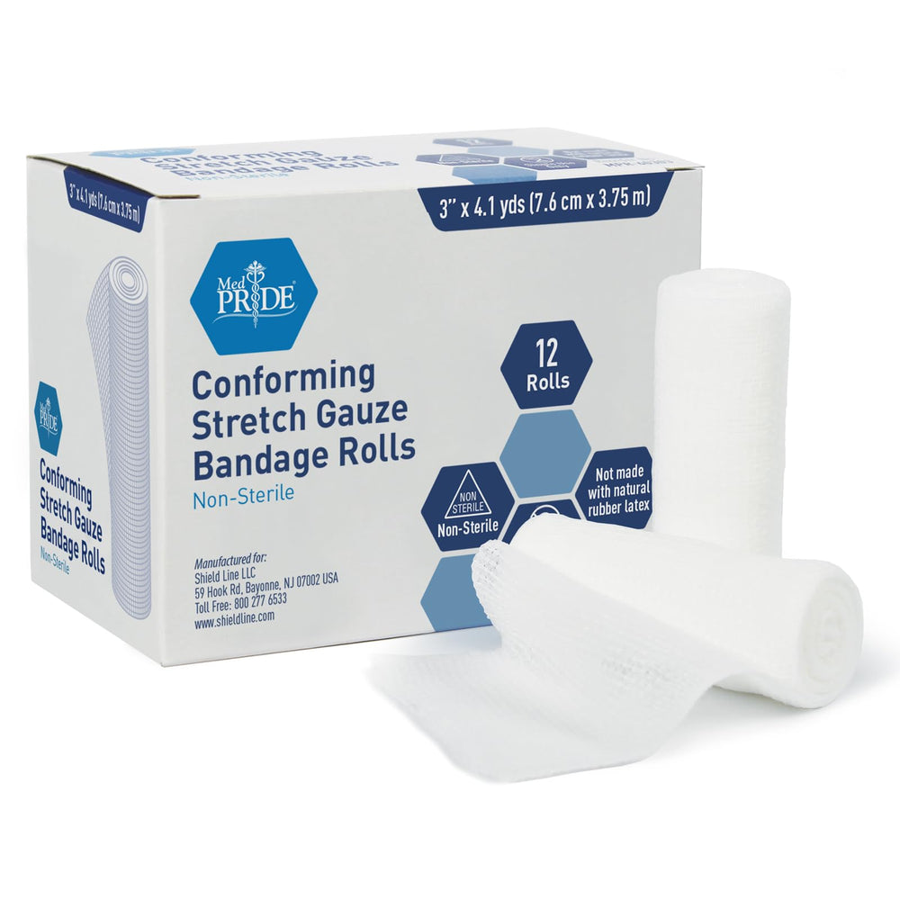 MED PRIDE conforming gauze roll for knee wrap provides secure, breathable wound coverage.