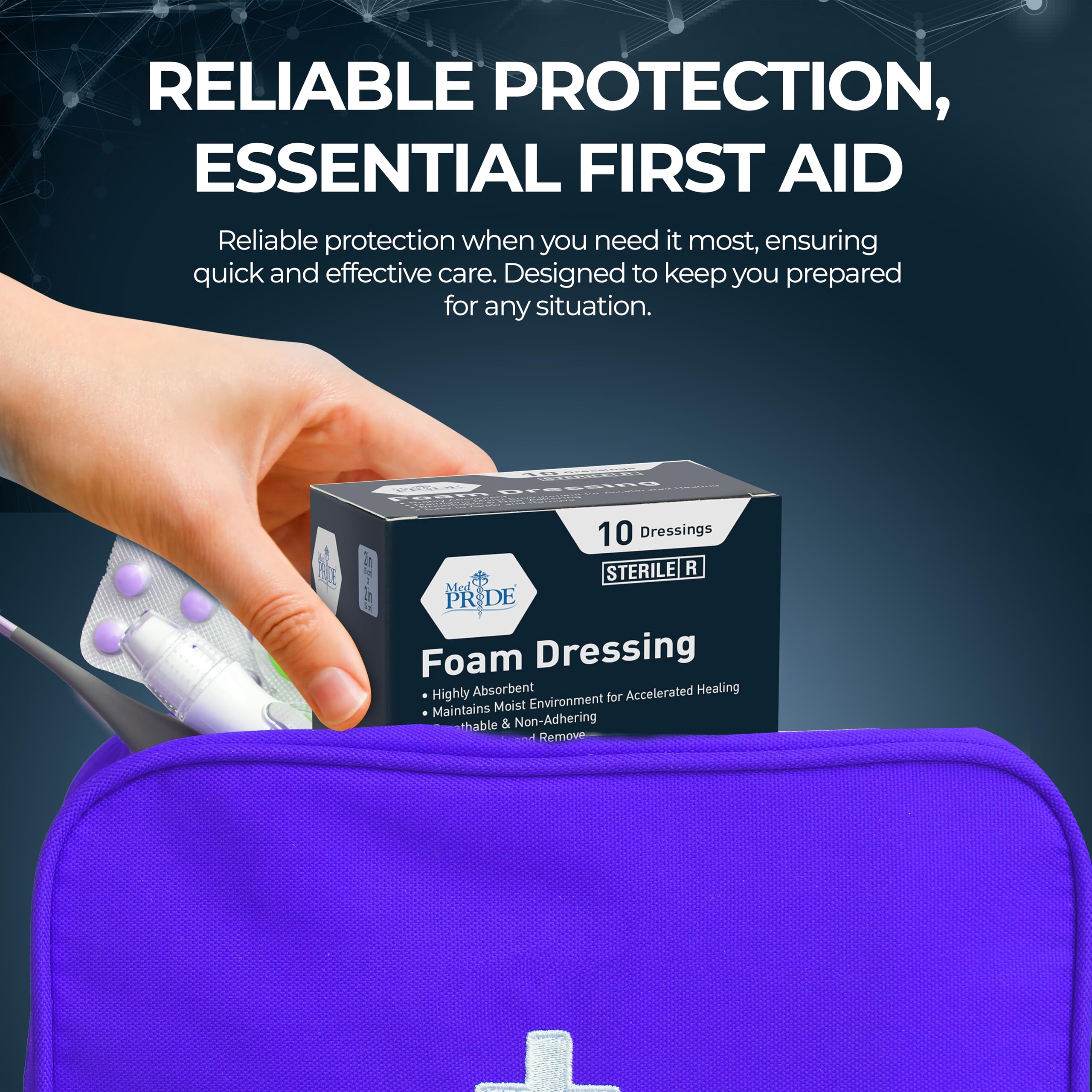 MED PRIDE flexible foam dressing fits elbows and heels.