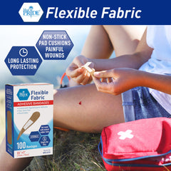 Close up of MED PRIDE bandage nonstick pad designed for comfortable healing.