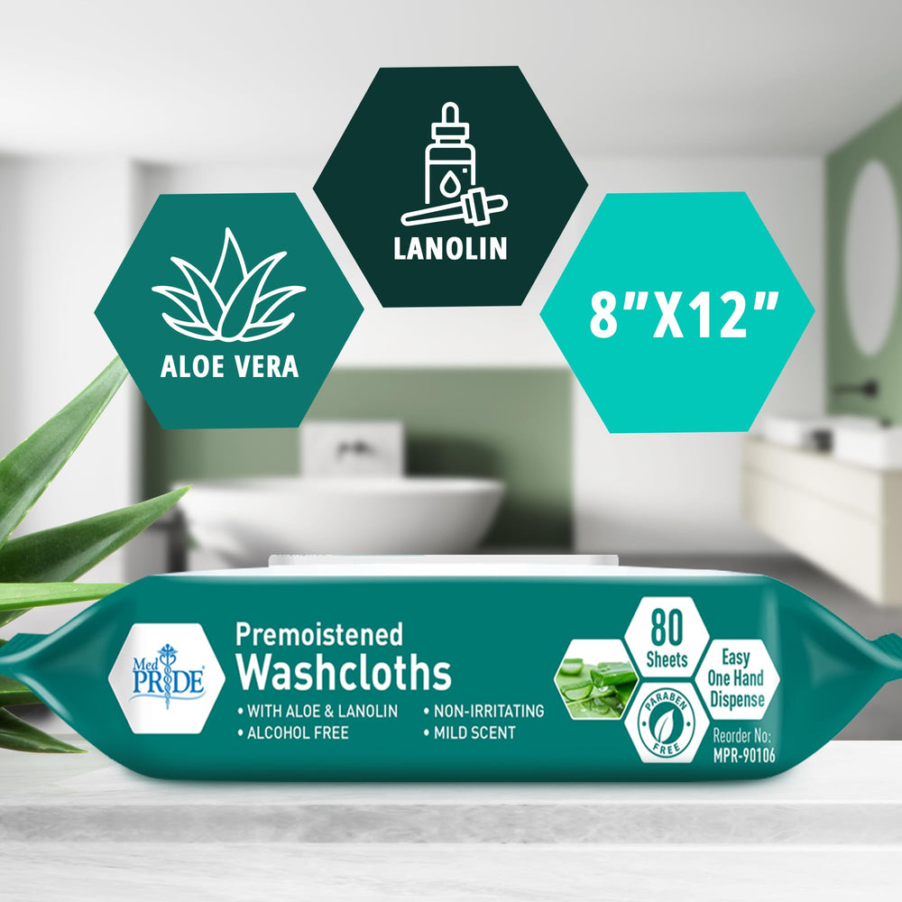 MED PRIDE premoistened washcloths with aloe for extra soft sensitive-skin care