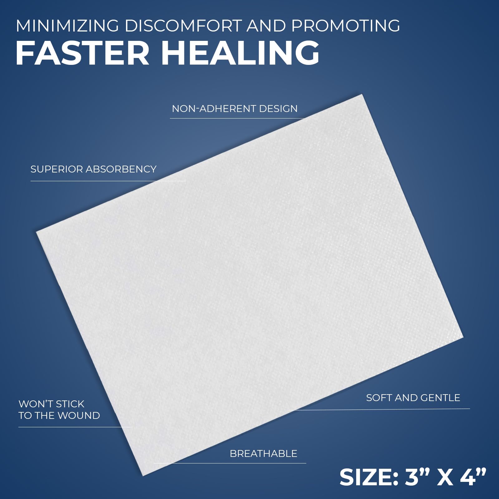 MED PRIDE sterile non-adhesive pad closeup highlighting painless removal