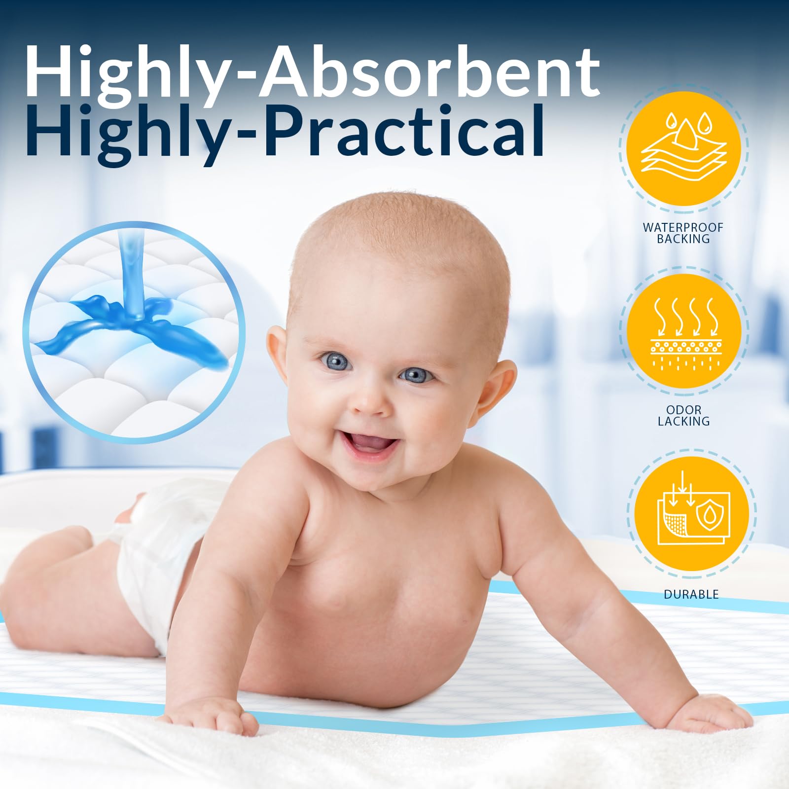 MED PRIDE underpads absorbent material closeup reveals plush layer and moisture barrier.