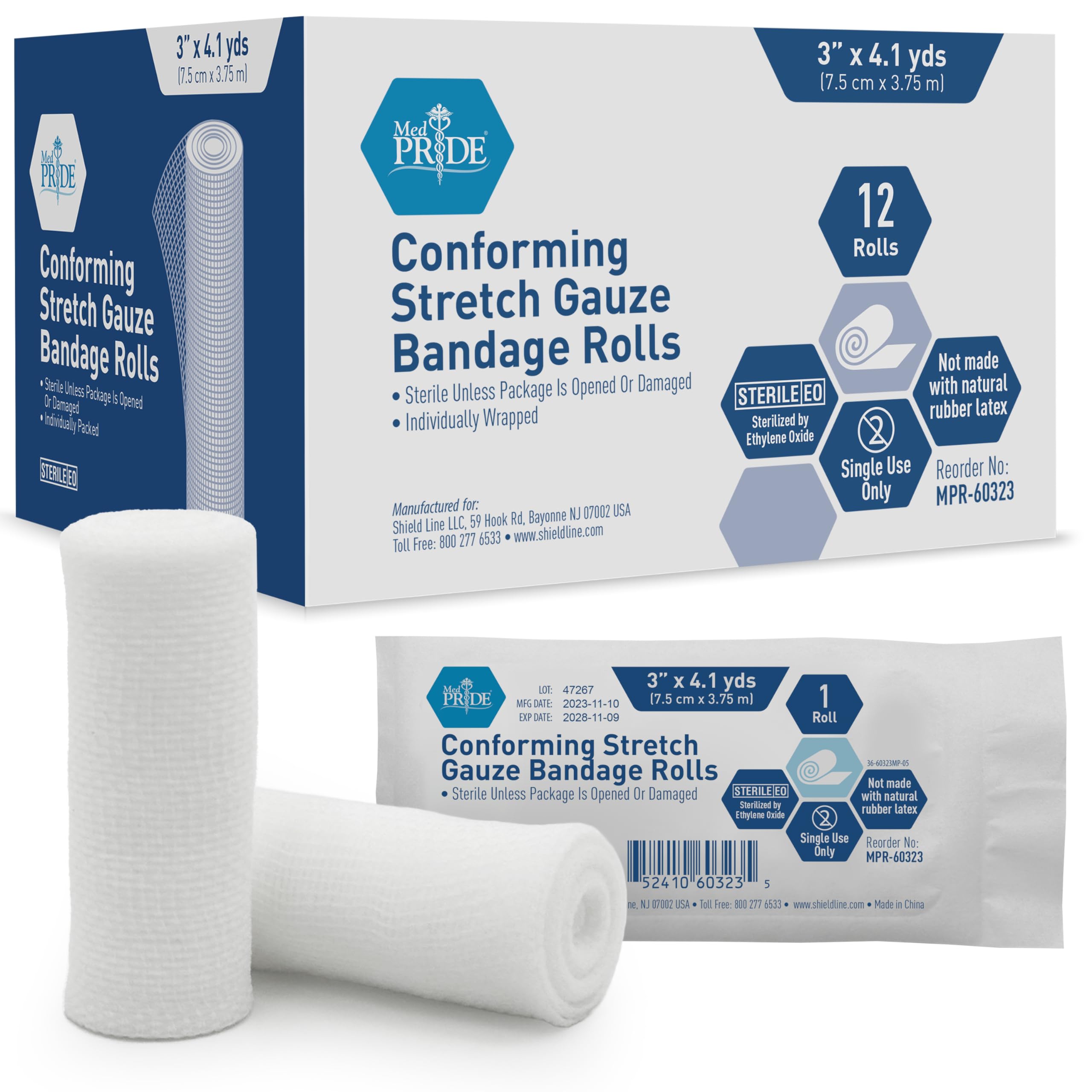 Vendajes MED PRIDE: rollos de gasa elástica conformante para protección rápida de heridas.