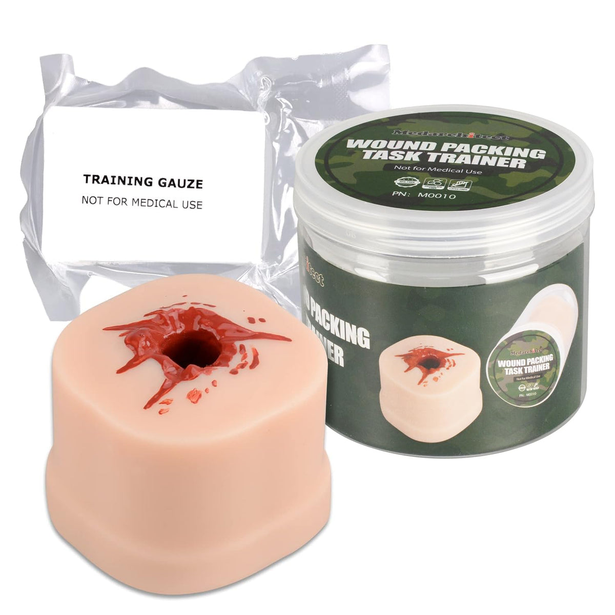 Medarchitect wound packing trainer realism simulates a real wound for hands-on practice.
