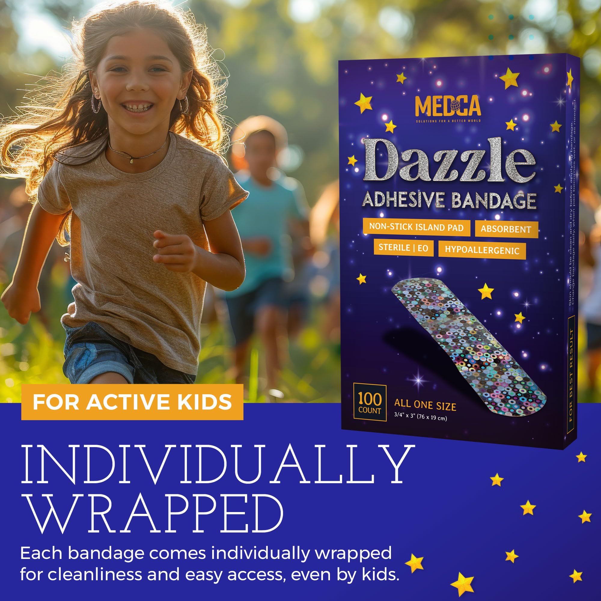 MEDca Glitter Bandages colorful designs brighten everyday minor injuries