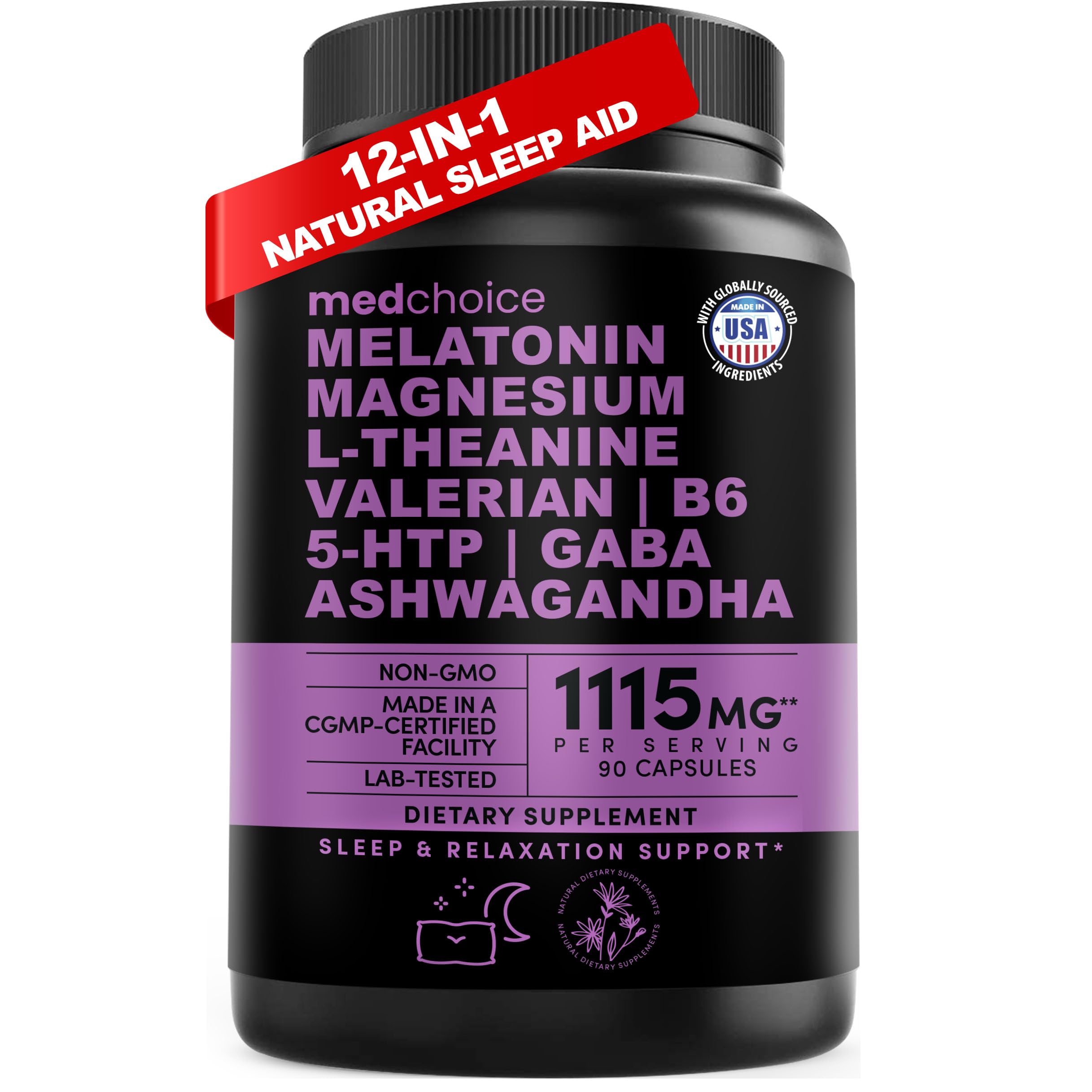 MEDCHOICE 12-in-1 label highlights sleep-support ingredients