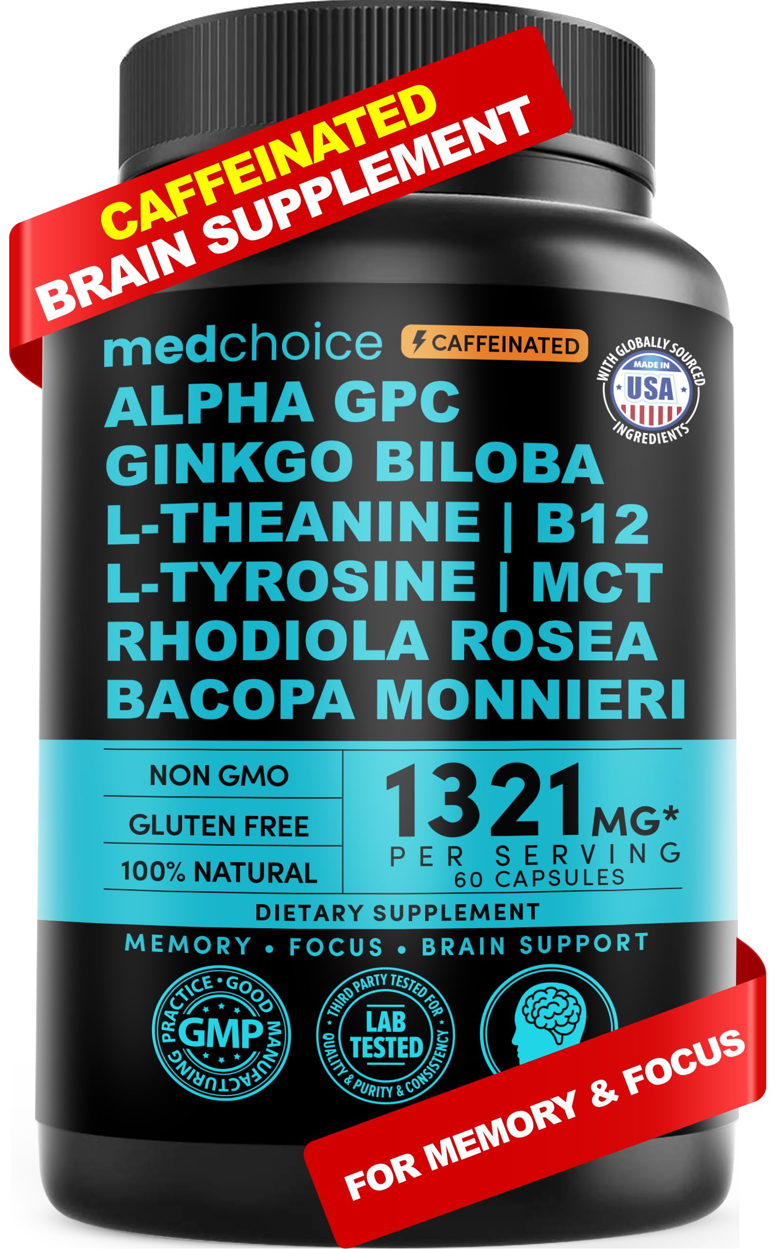 MEDCHOICE 12-in-1 nootropic bottle front view for daily focus.