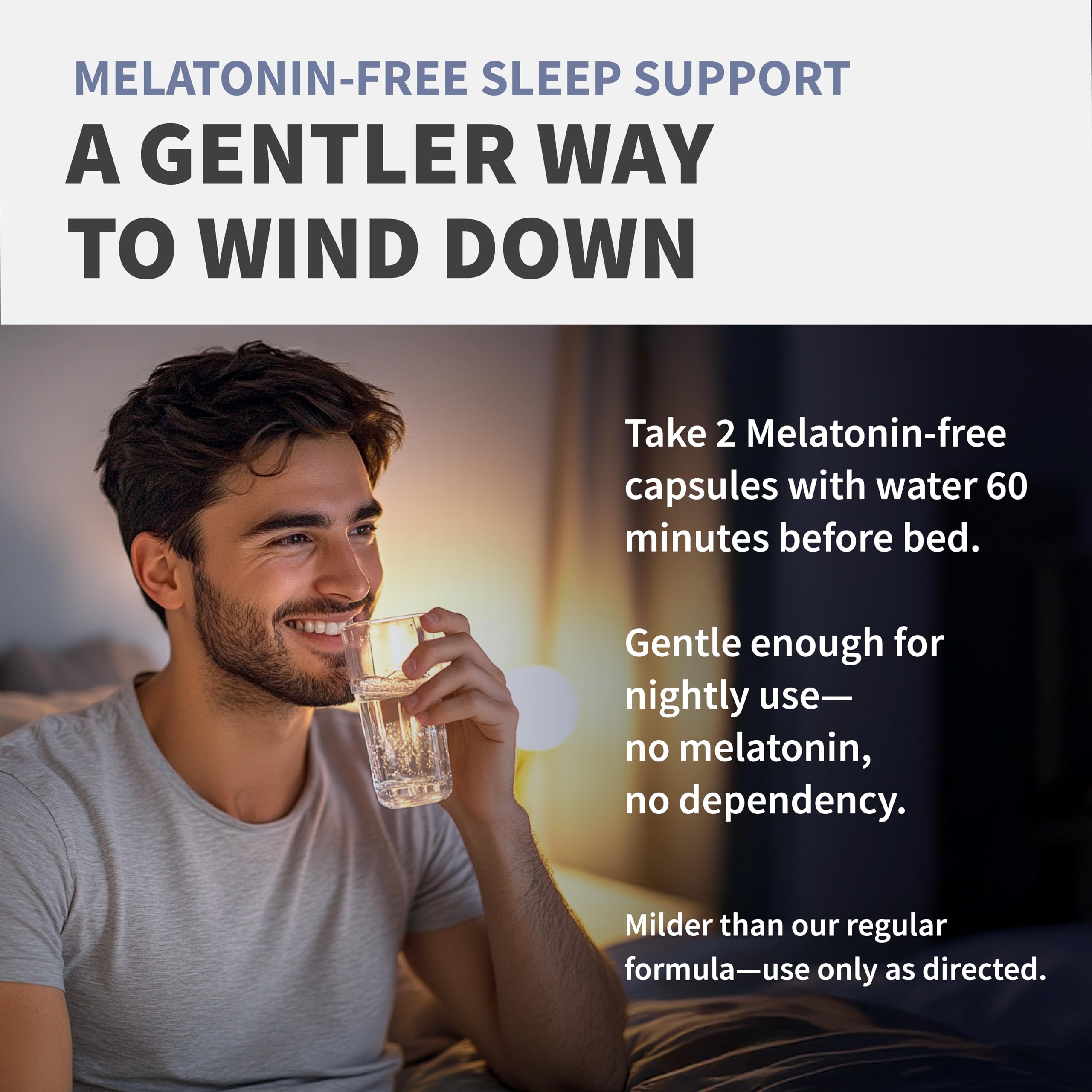 MEDCHOICE 12-in-1 Sleep Support vegan label close-up highlights non-melatonin claim.