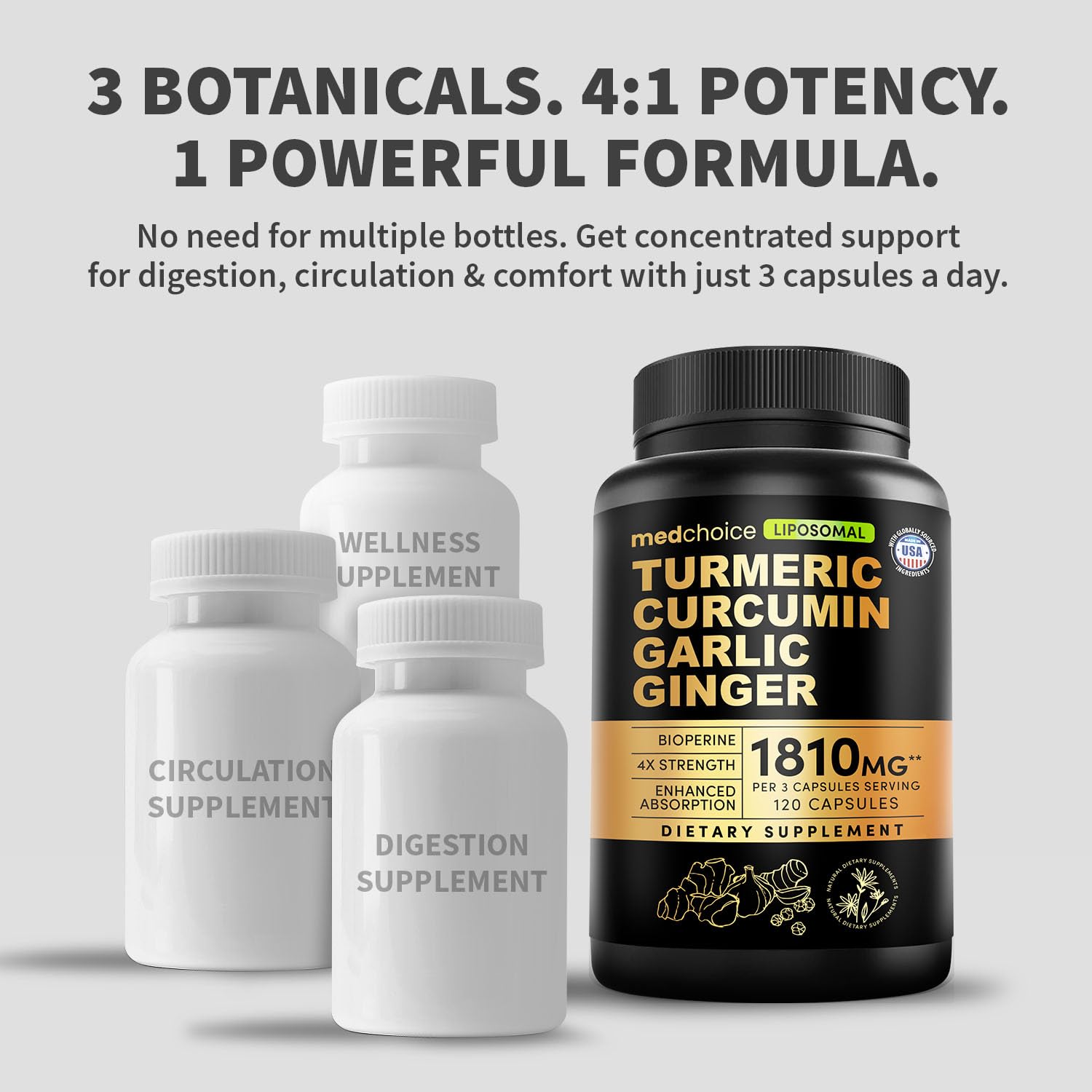 MEDCHOICE Liposomal Turmeric capsules closeup showing high-potency curcumin