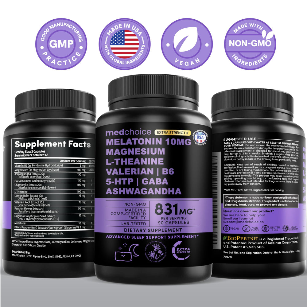 MEDCHOICE product label highlights natural blend cues and calming scent