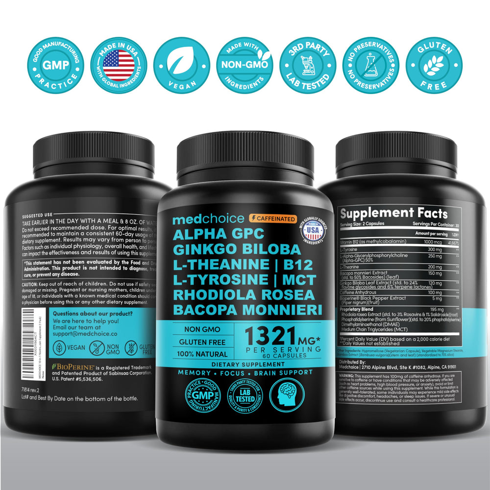 MEDCHOICE GMP-lab tested seal on packaging conveys quality assurance.