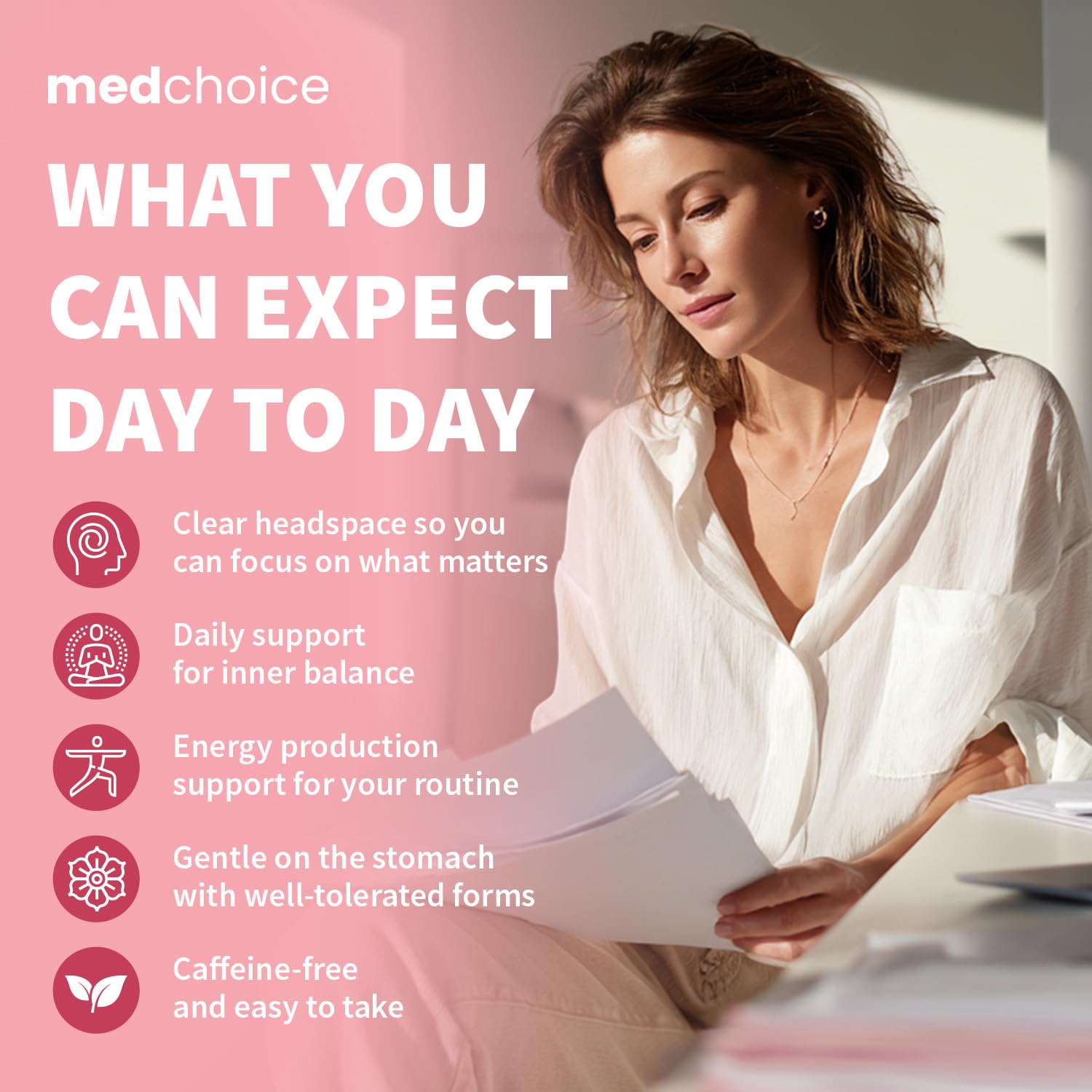 Two capsules per serving shown for daily hormonal balance with MEDCHOICE.