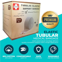 Medcore size G tubular bandage, fit detail demonstrates stretch for thigh coverage.