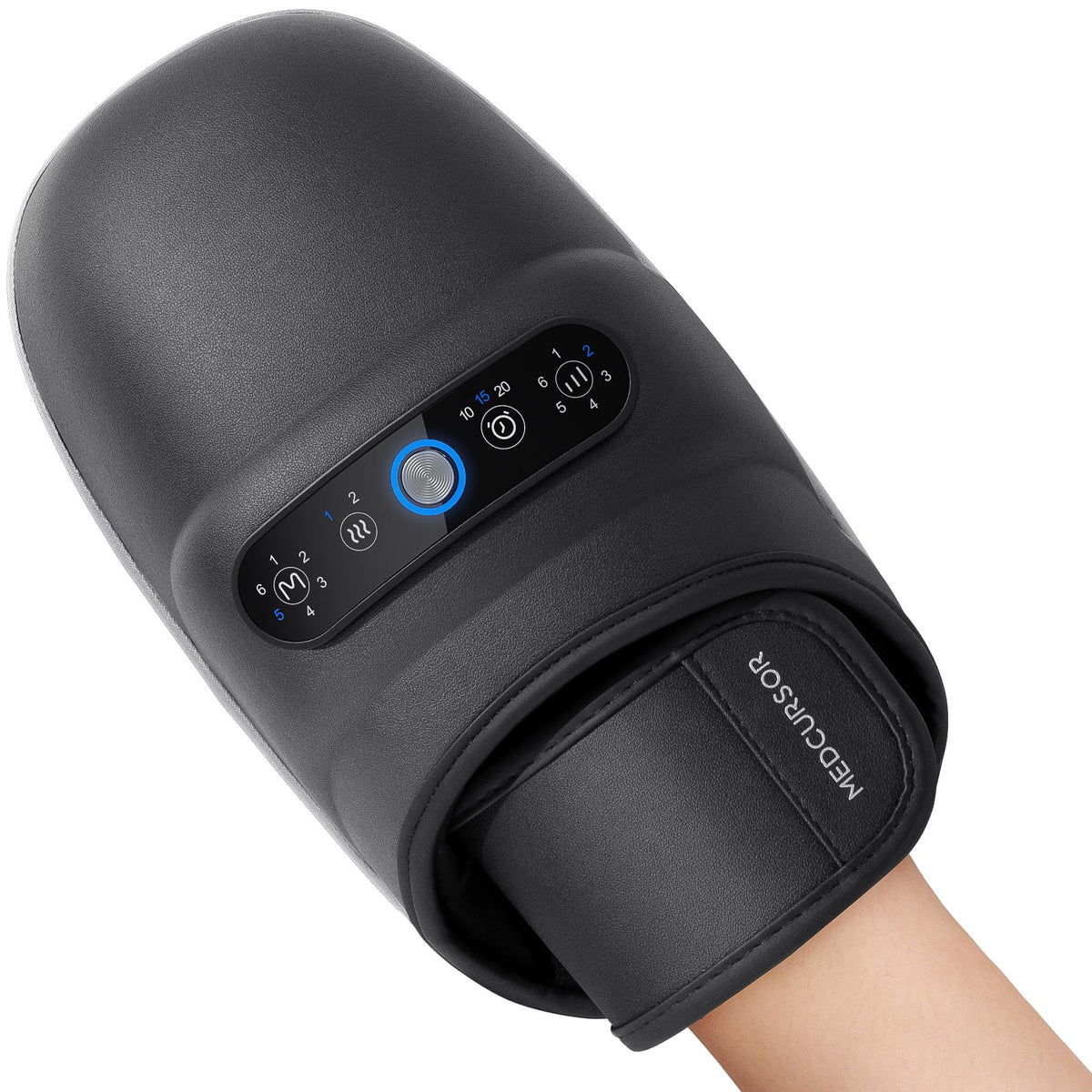 Medcursor cordless hand massager targeting palms and fingers for soothing relief.