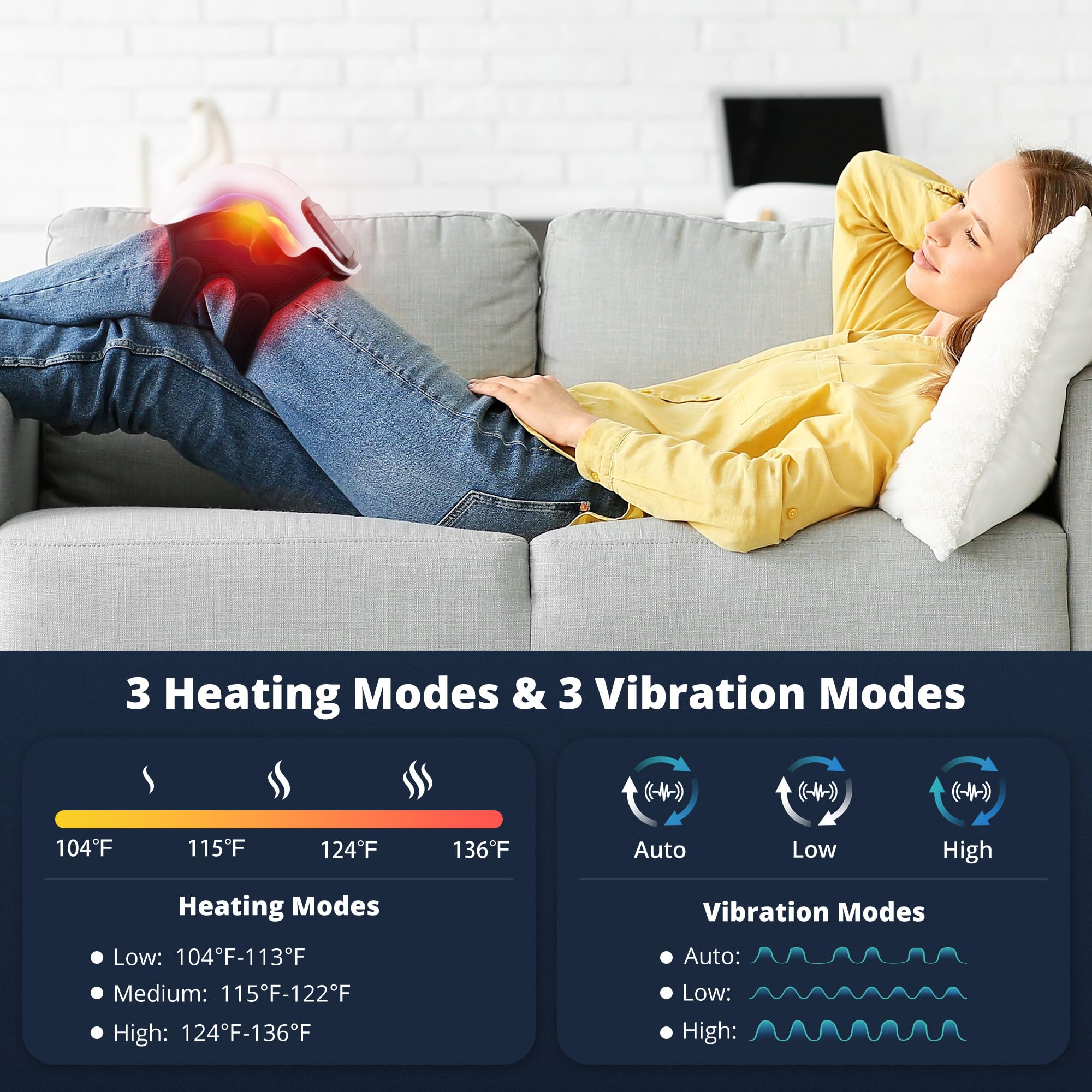 Medcursor Knee Massager vibration modes allow customizable massage intensity.